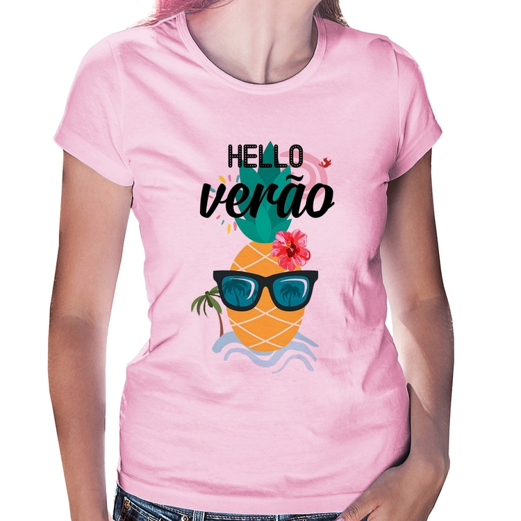 Baby Look Hello Verão - Rosa Bebê