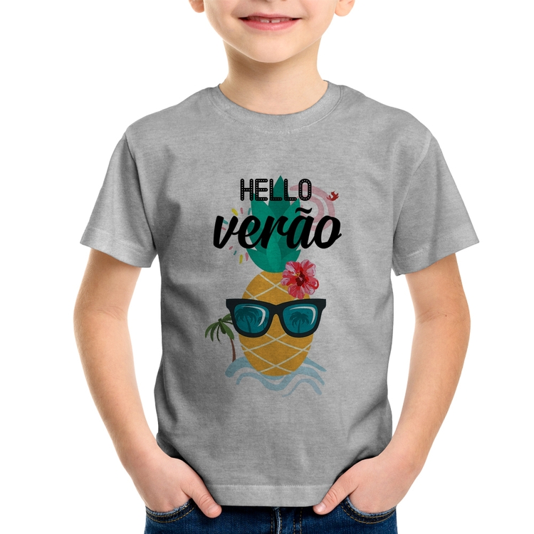 Camiseta Infantil Hello Verão - Cinza