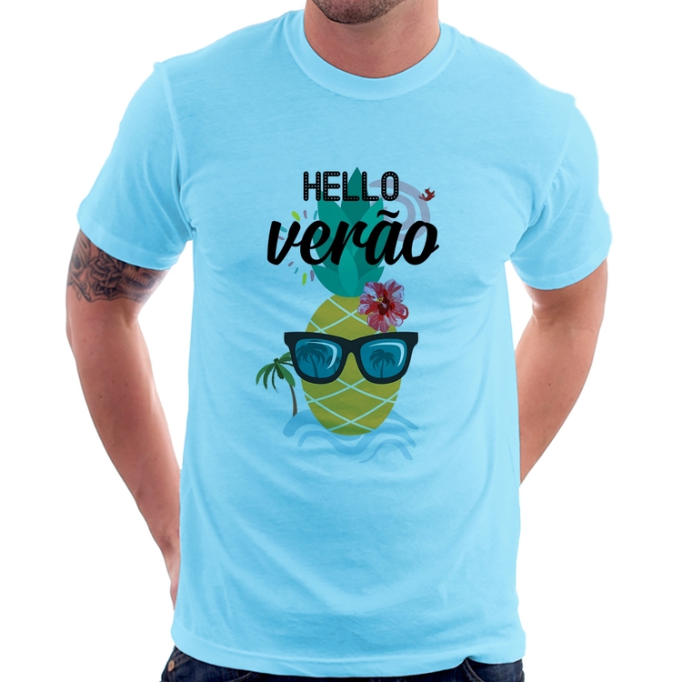 Camiseta Hello Verão - Azul Bebê