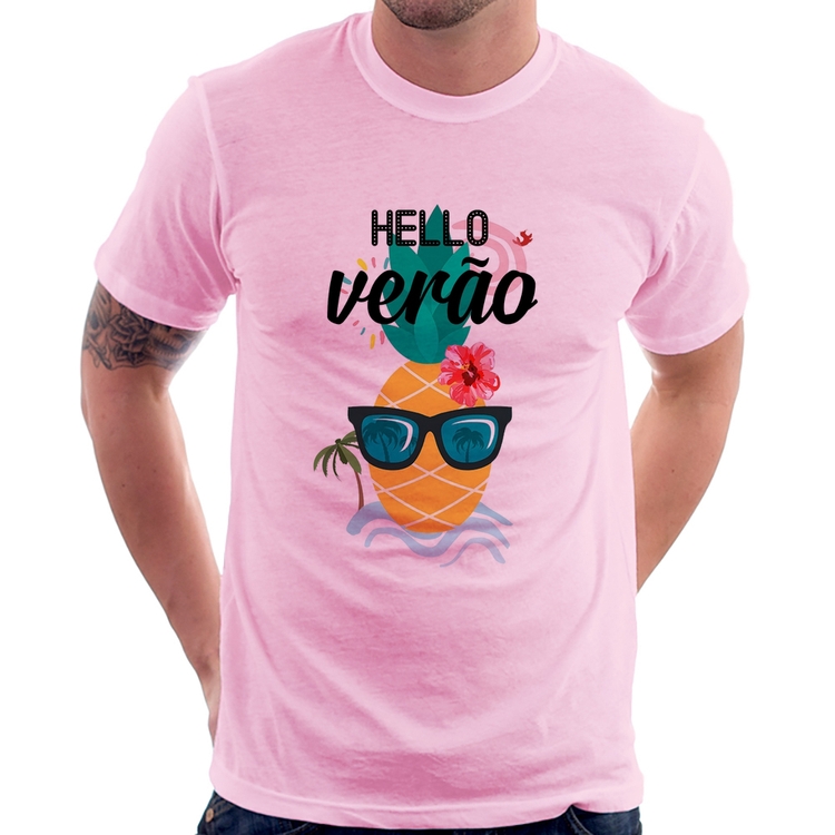 Camiseta Hello Verão - Rosa Bebê