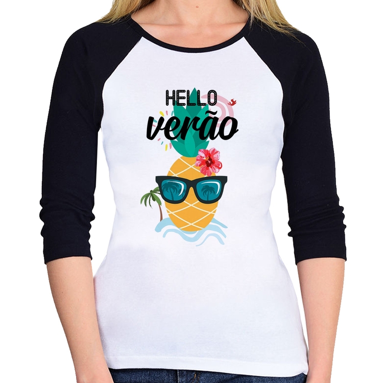 Baby Look Raglan Hello Verão Manga 3/4