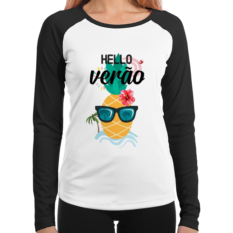 Baby Look Raglan Hello Verão Manga Longa