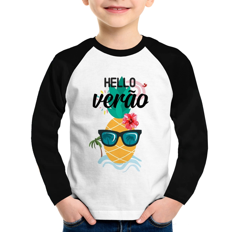 Camiseta Raglan Infantil Hello Verão Manga Longa