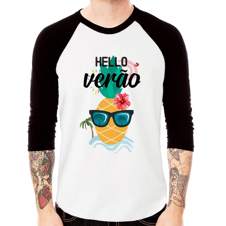 Camiseta Raglan Hello Verão Manga 3/4