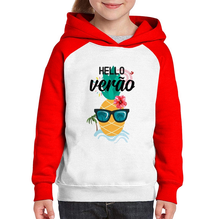 Moletom Infantil Hello Verão - Branco/Vermelho