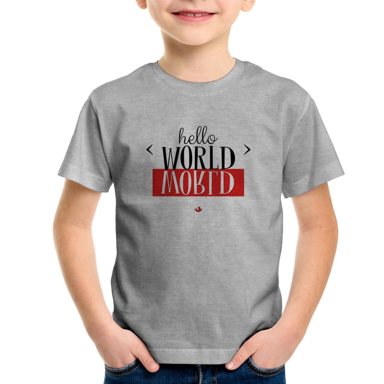 Camiseta Infantil Hello World - Cinza