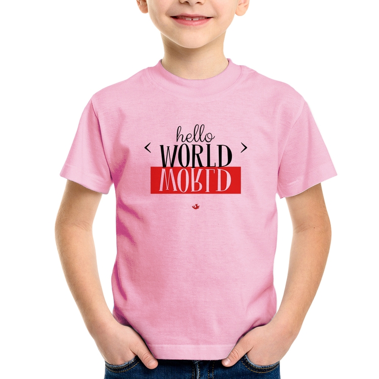 Camiseta Infantil Hello World - Rosa Bebê