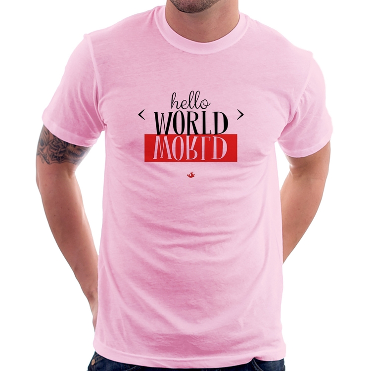 Camiseta Hello World - Rosa Bebê