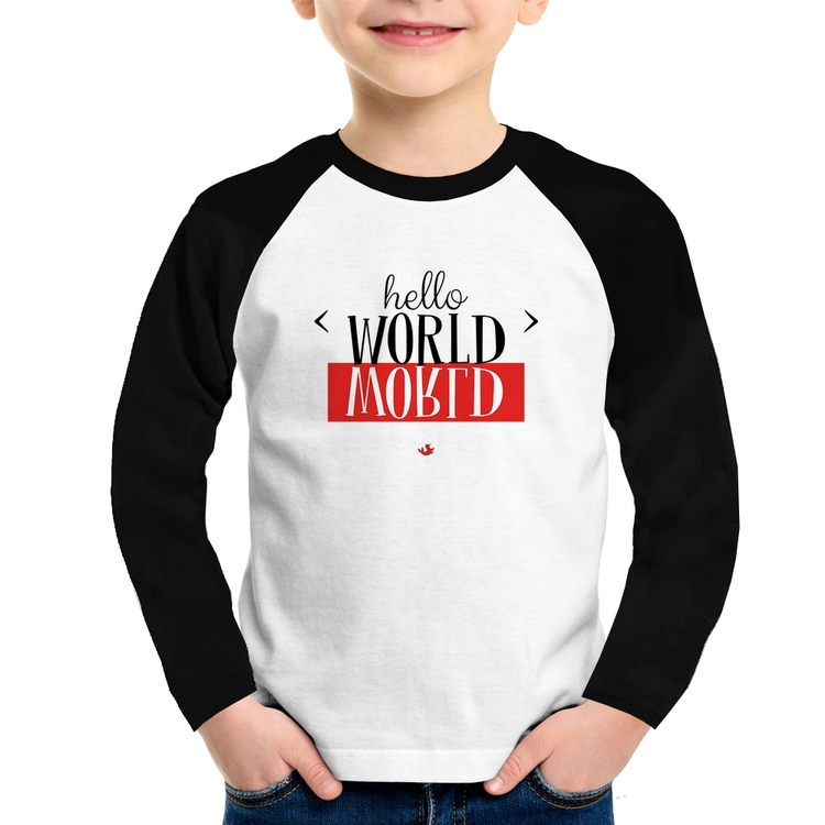 Camiseta Raglan Infantil Hello World Manga Longa