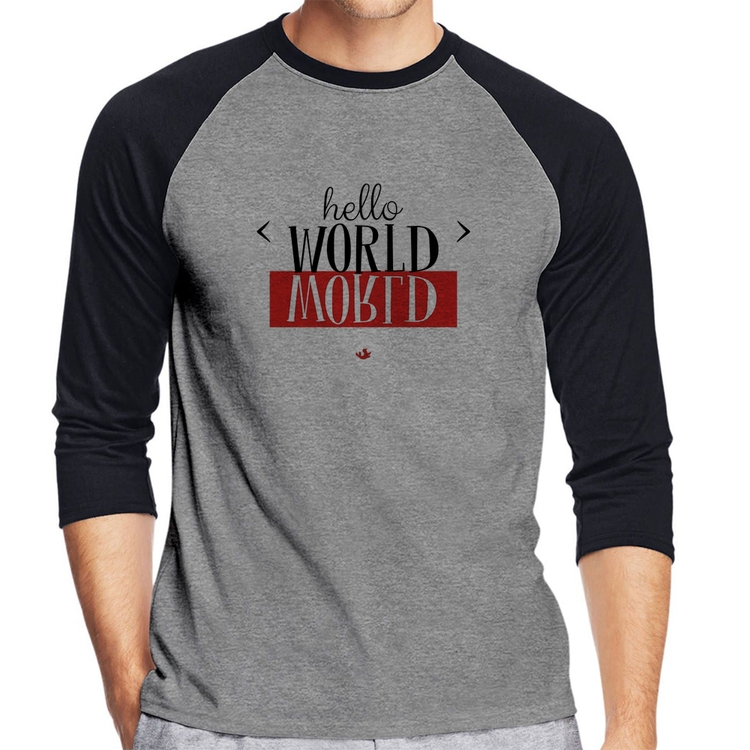 Camiseta Raglan Hello World Manga 3/4 - Cinza/Preto