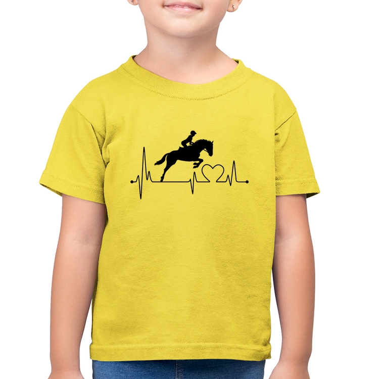 Camiseta Algodão Infantil Hipismo Batimentos Cardíacos - Amarelo Canário