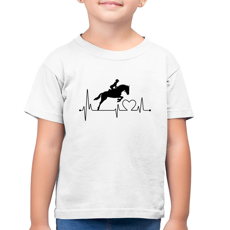 Camiseta Algodão Infantil Hipismo Batimentos Cardíacos - Branca