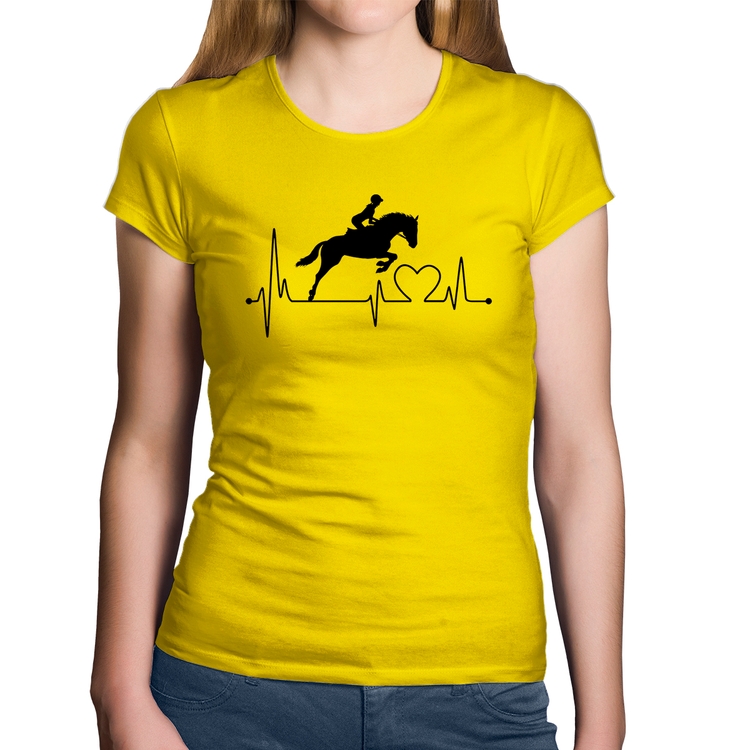 Baby Look Algodão Hipismo Batimentos Cardíacos - Amarela