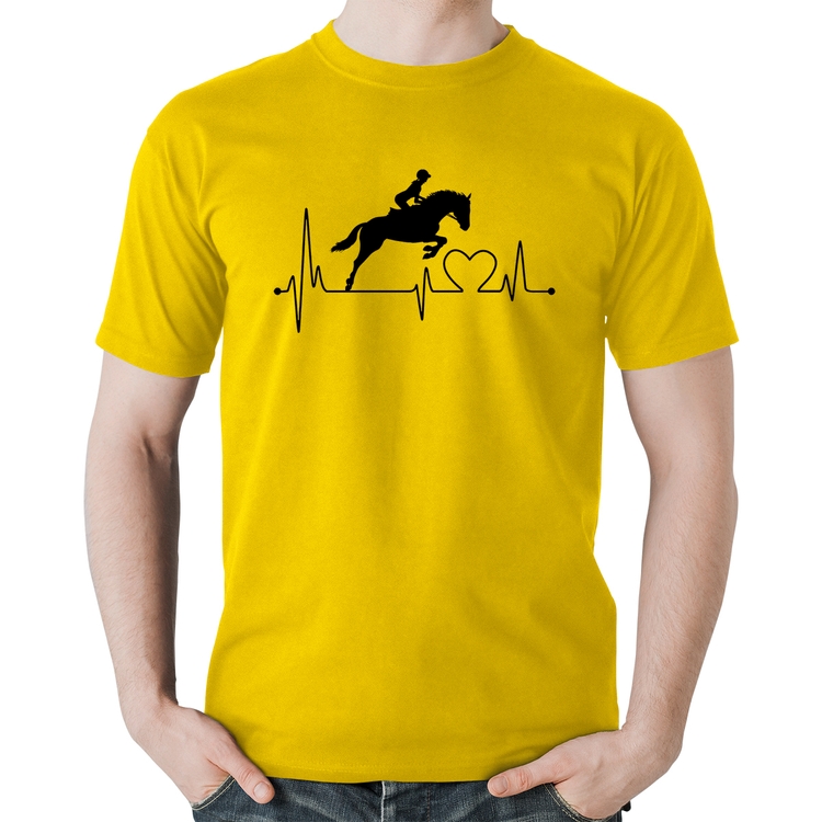 Camiseta Algodão Hipismo Batimentos Cardíacos - Amarela