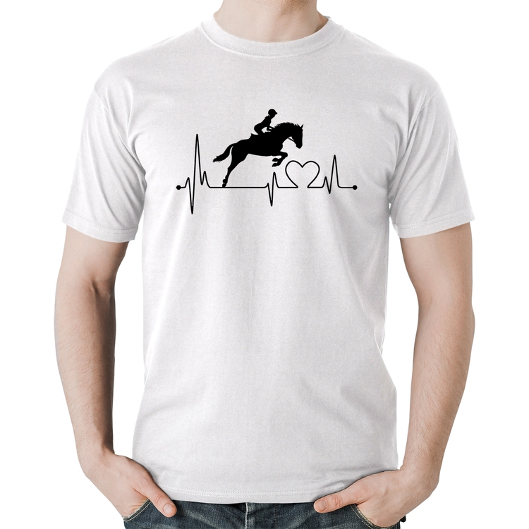 Camiseta Algodão Hipismo Batimentos Cardíacos - Branca