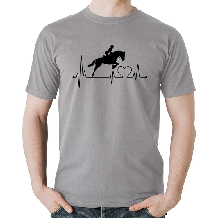 Camiseta Algodão Hipismo Batimentos Cardíacos - Cinza