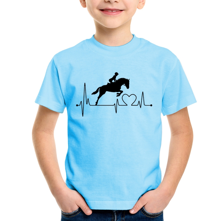 Camiseta Infantil Hipismo Batimentos Cardíacos - Azul Bebê