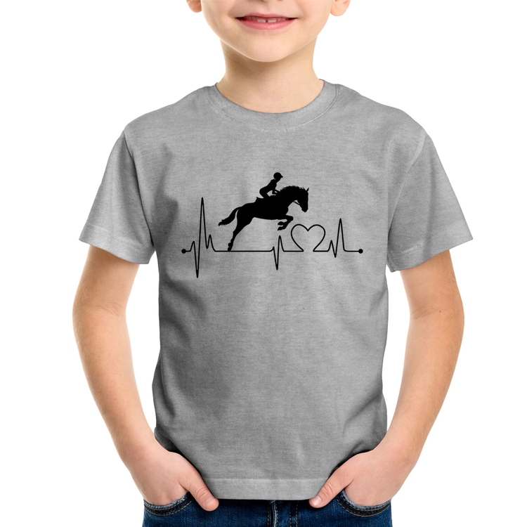 Camiseta Infantil Hipismo Batimentos Cardíacos - Cinza