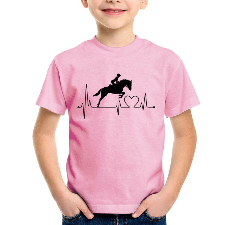 Camiseta Infantil Hipismo Batimentos Cardíacos - Rosa Bebê