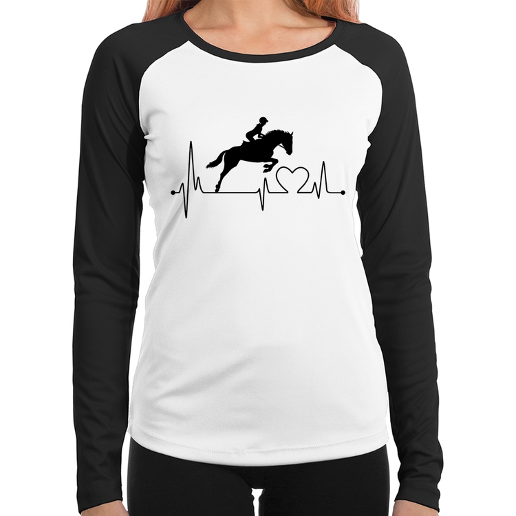 Baby Look Raglan Hipismo Batimentos Cardíacos Manga Longa