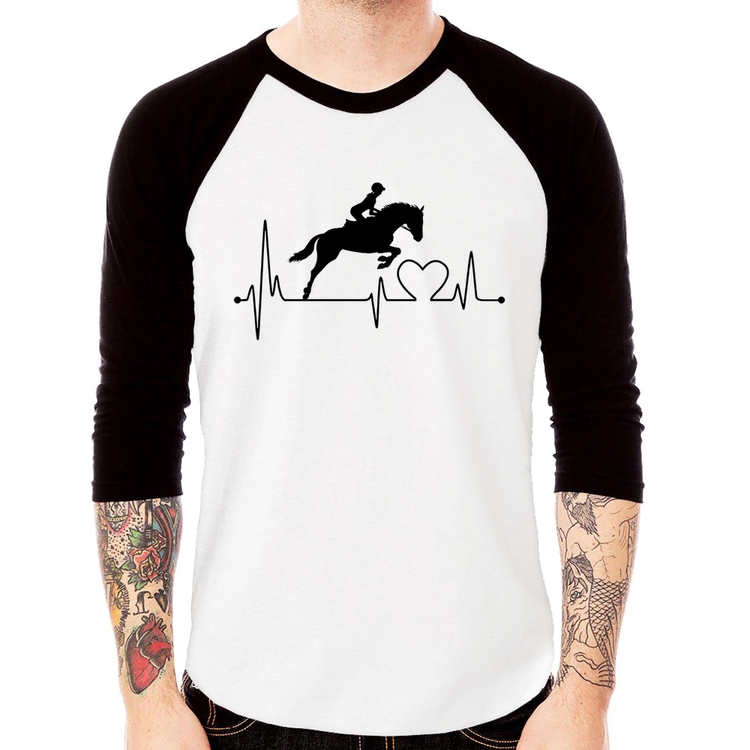 Camiseta Raglan Hipismo Batimentos Cardíacos Manga 3/4