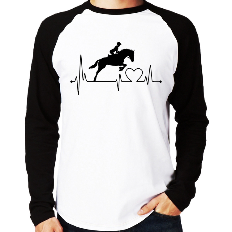 Camiseta Raglan Hipismo Batimentos Cardíacos Manga Longa