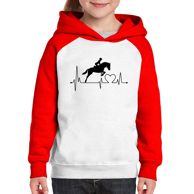 Moletom Infantil Hipismo Batimentos Cardíacos - Branco/Vermelho