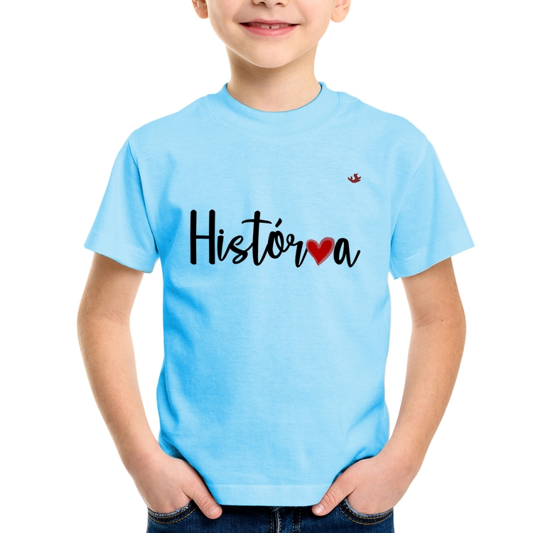 Camiseta Infantil História por amor - Azul Bebê