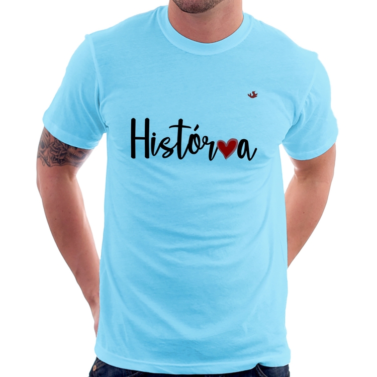 Camiseta História por amor - Azul Bebê