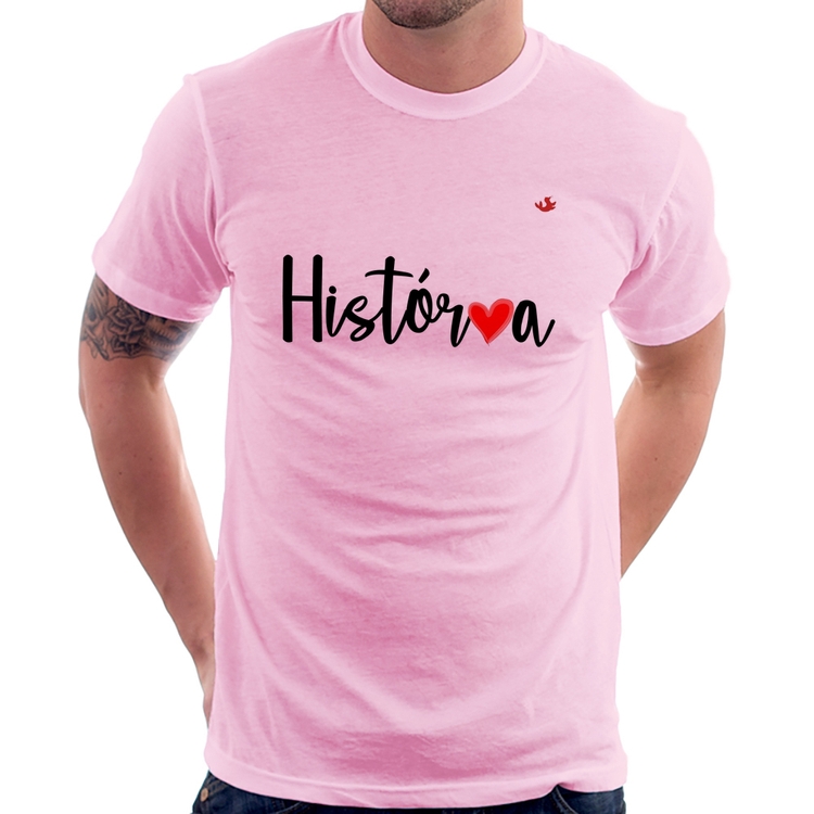 Camiseta História por amor - Rosa Bebê