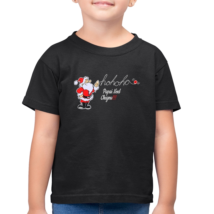 Camiseta Algodão Infantil Ho Ho Ho Papai Noel Chegou