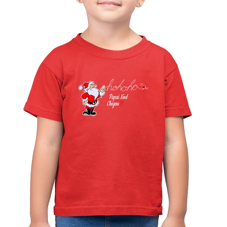 Camiseta Algodão Infantil Ho Ho Ho Papai Noel Chegou - Vermelha
