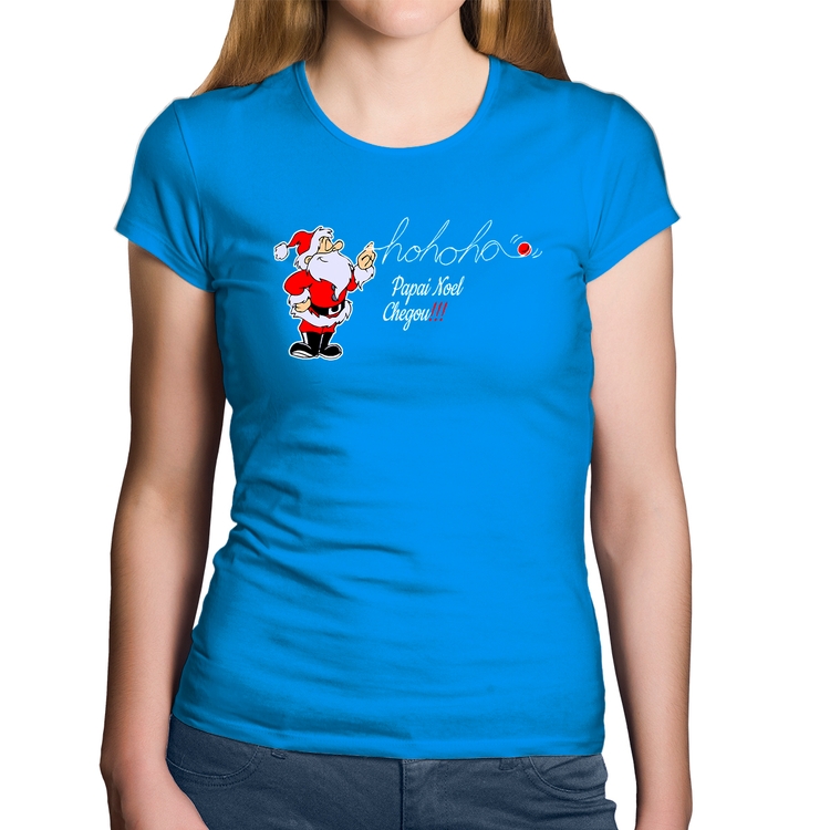 Baby Look Algodão Ho Ho Ho Papai Noel Chegou - Azul