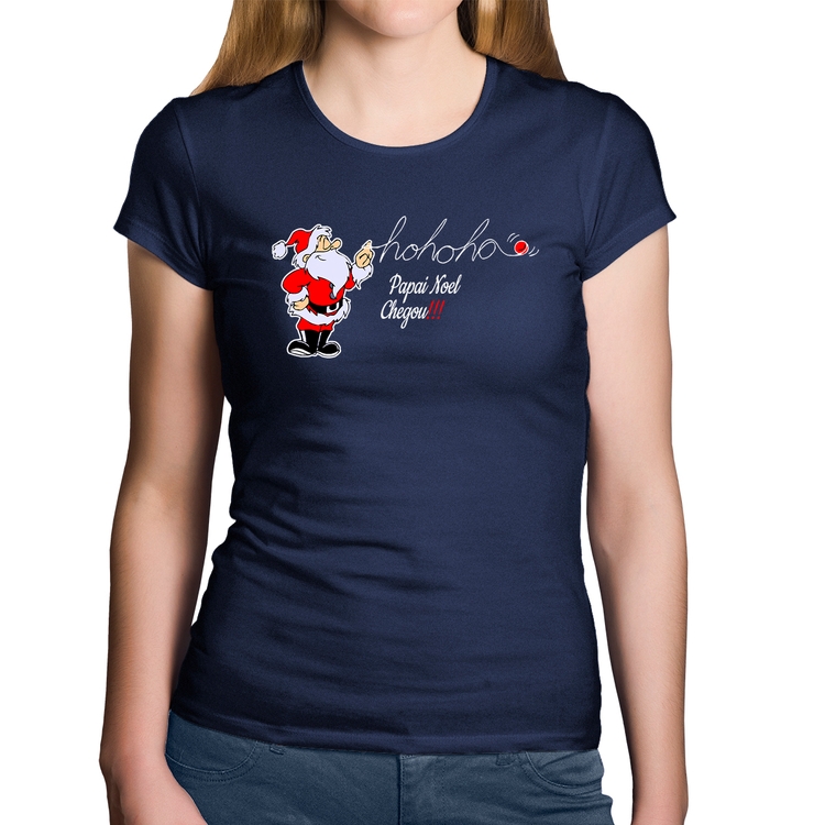 Baby Look Algodão Ho Ho Ho Papai Noel Chegou - Marinho