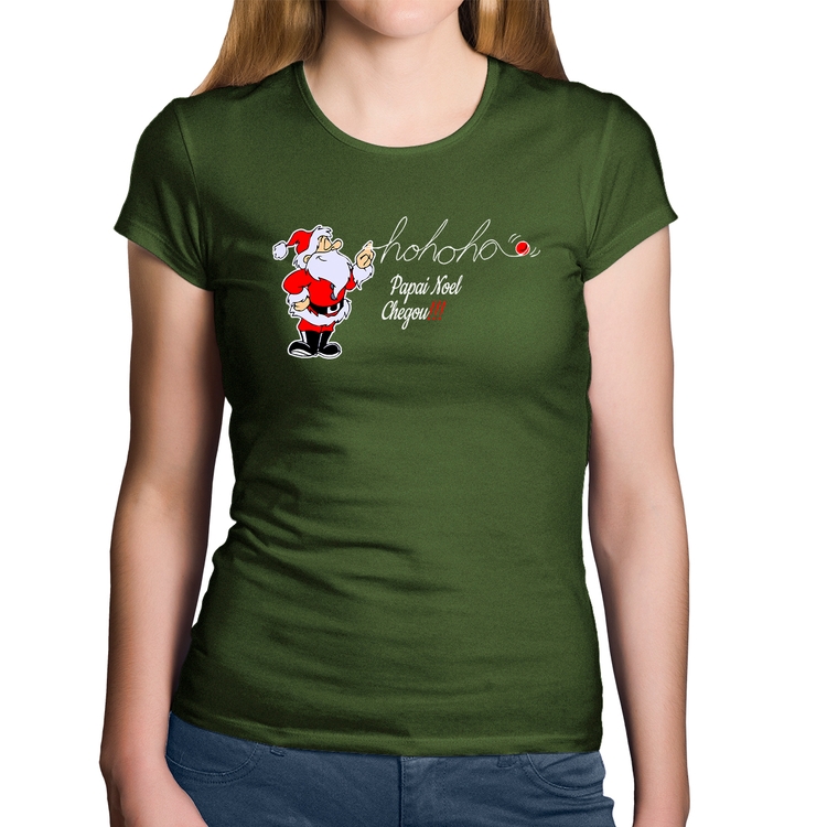 Baby Look Algodão Ho Ho Ho Papai Noel Chegou - Musgo