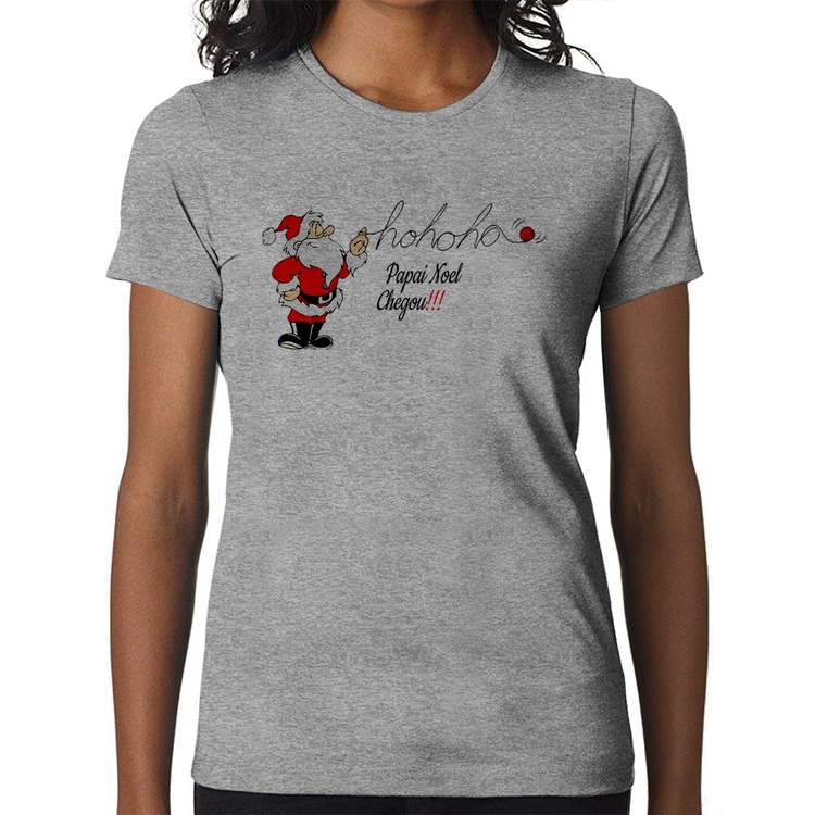 Baby Look Ho Ho Ho Papai Noel Chegou - Cinza