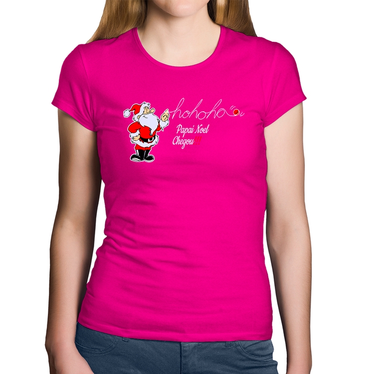 Baby Look Algodão Ho Ho Ho Papai Noel Chegou - Rosa