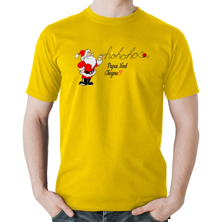 Camiseta Algodão Ho Ho Ho Papai Noel Chegou - Amarela