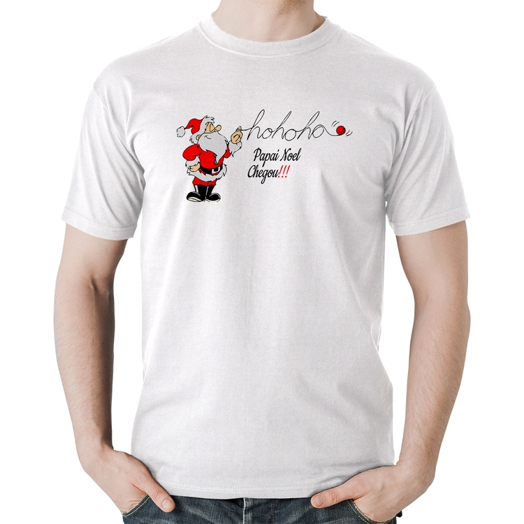 Camiseta Algodão Ho Ho Ho Papai Noel Chegou - Branca