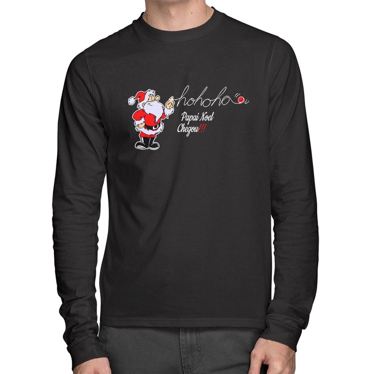 Camiseta Algodão Ho Ho Ho Papai Noel Chegou Manga Longa