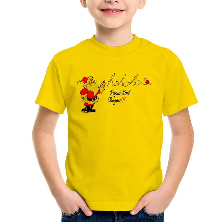 Camiseta Infantil Ho Ho Ho Papai Noel Chegou - Amarela