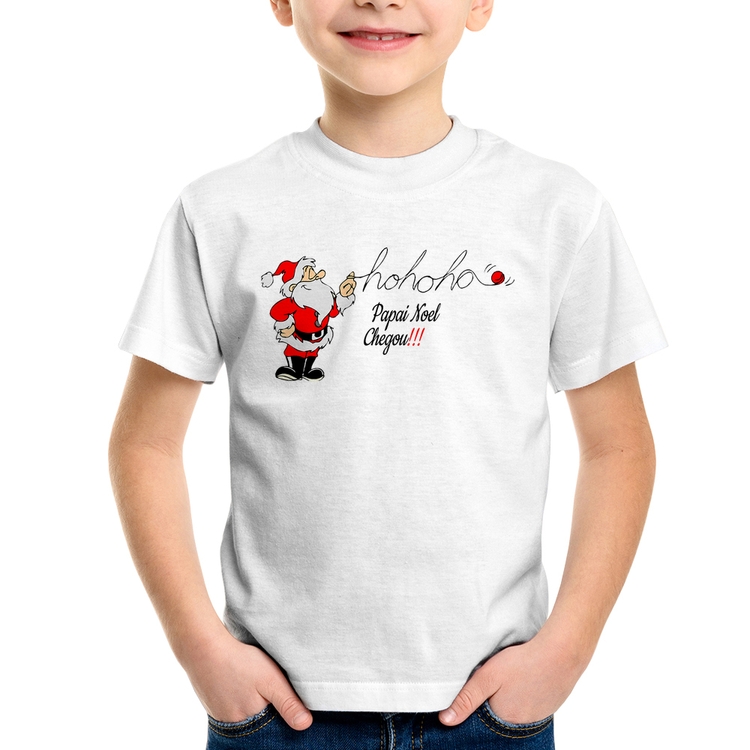 Camiseta Infantil Ho Ho Ho Papai Noel Chegou