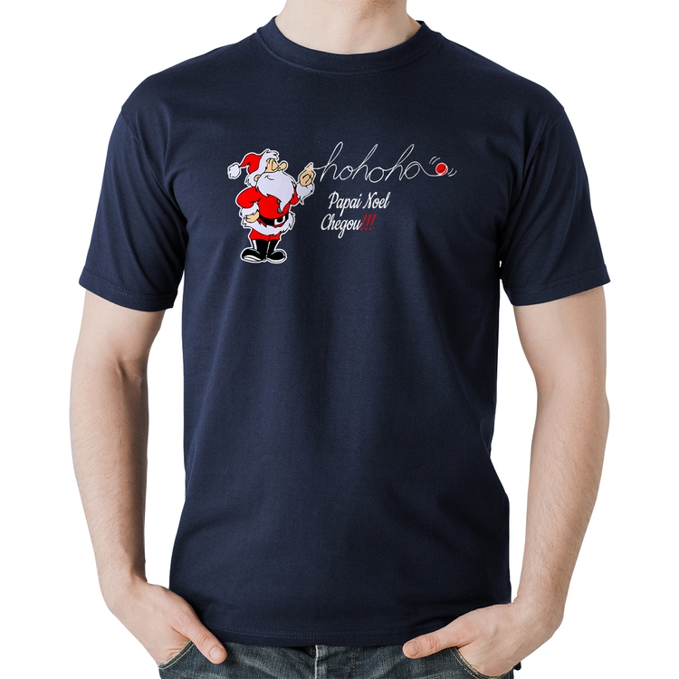 Camiseta Algodão Ho Ho Ho Papai Noel Chegou - Marinho