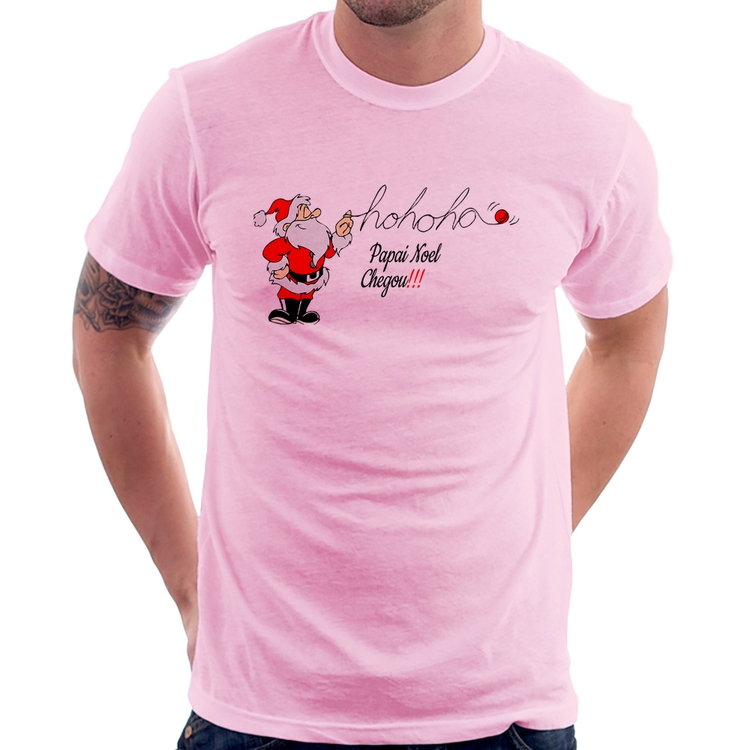 Camiseta Ho Ho Ho Papai Noel Chegou - Rosa Bebê