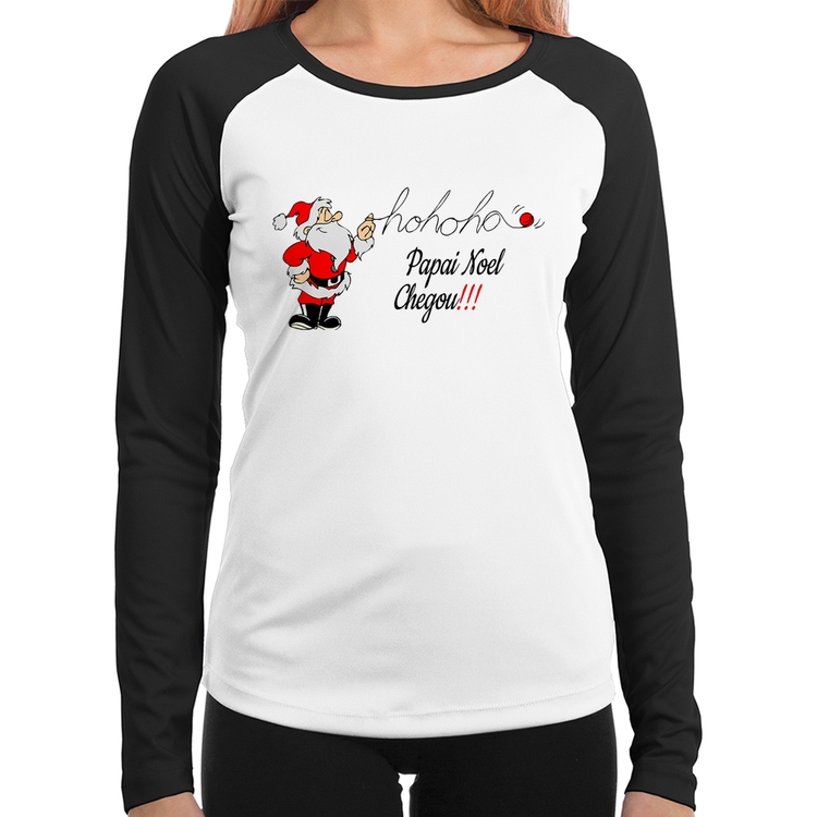 Baby Look Raglan Ho Ho Ho Papai Noel Chegou Manga Longa