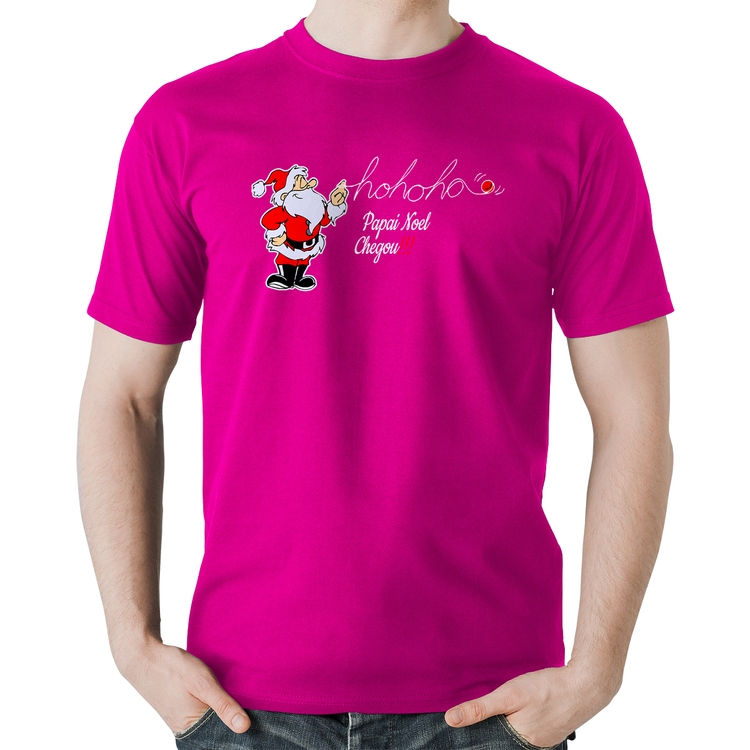 Camiseta Algodão Ho Ho Ho Papai Noel Chegou - Rosa