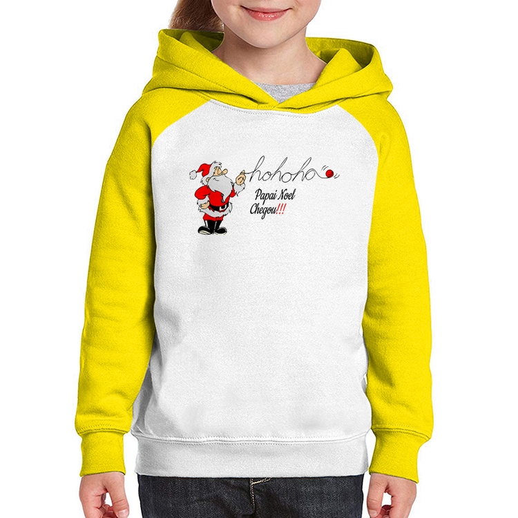 Moletom Infantil Ho Ho Ho Papai Noel Chegou - Branco/Amarelo