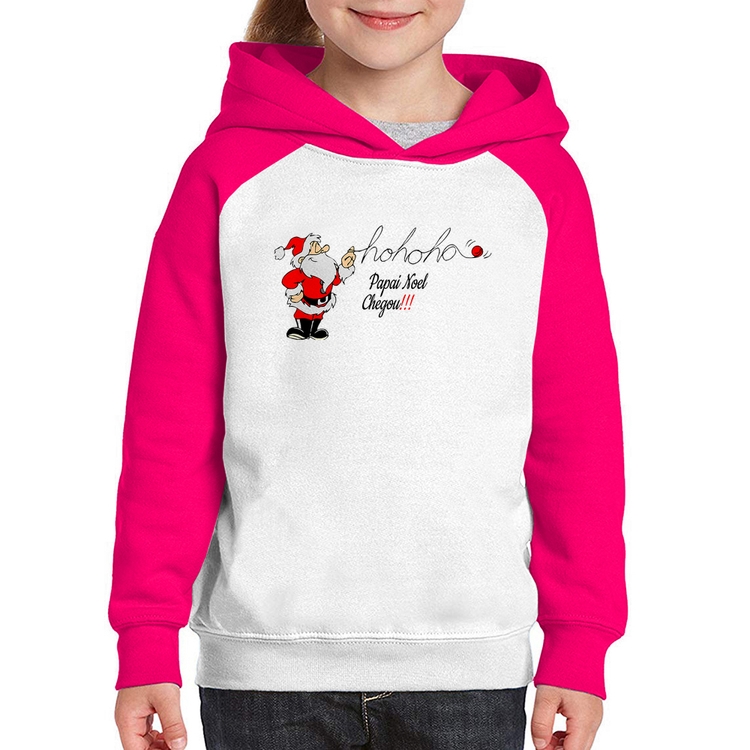 Moletom Infantil Ho Ho Ho Papai Noel Chegou - Branco/Rosa