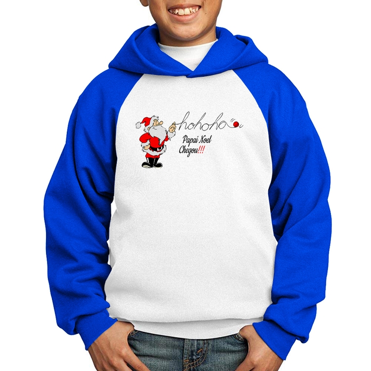 Moletom Infantil Ho Ho Ho Papai Noel Chegou - Branco/Azul