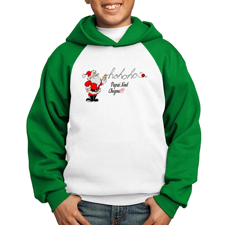 Moletom Infantil Ho Ho Ho Papai Noel Chegou - Branco/Verde